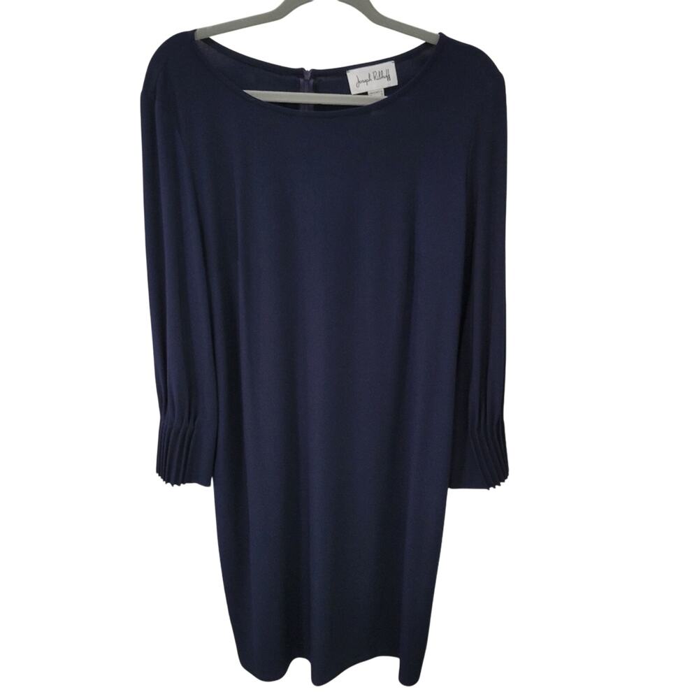 Joseph Ribkoff Pleated Cuff Sheath Dress in Midknight Blue Size 16